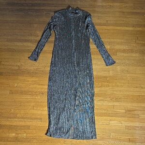 Sunday in Brooklyn Shimmering Black and Blue Long Sleeve Dress